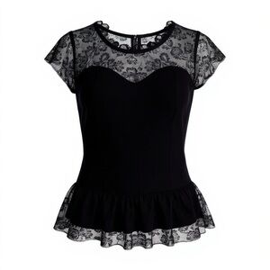 Express Black Lace Peplum Silk Blouse Sequins M